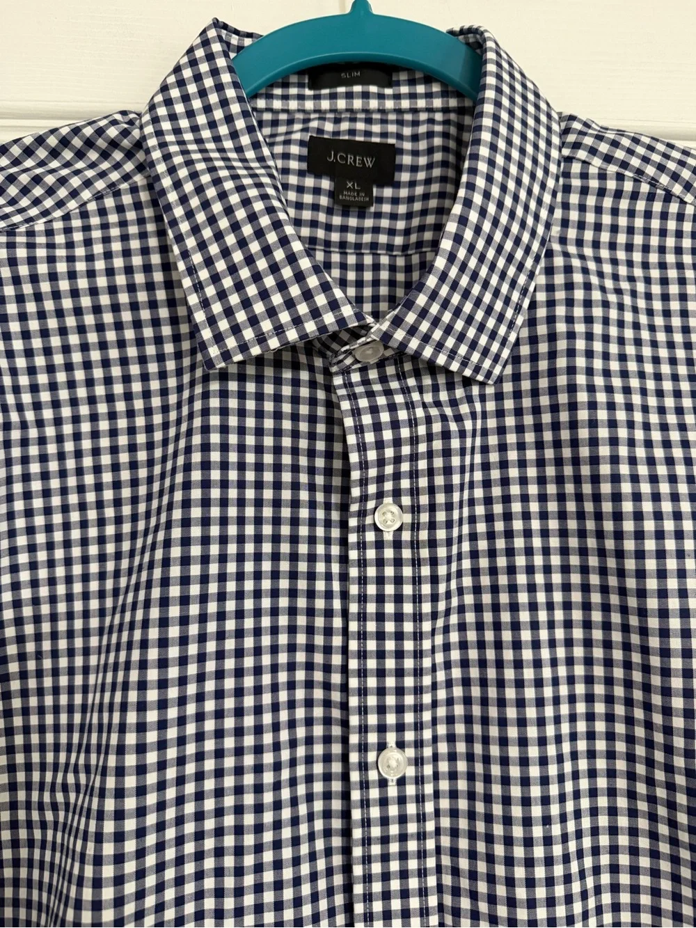 J‎ crew button down blue white checkered slim fit button down shirt  XL classic